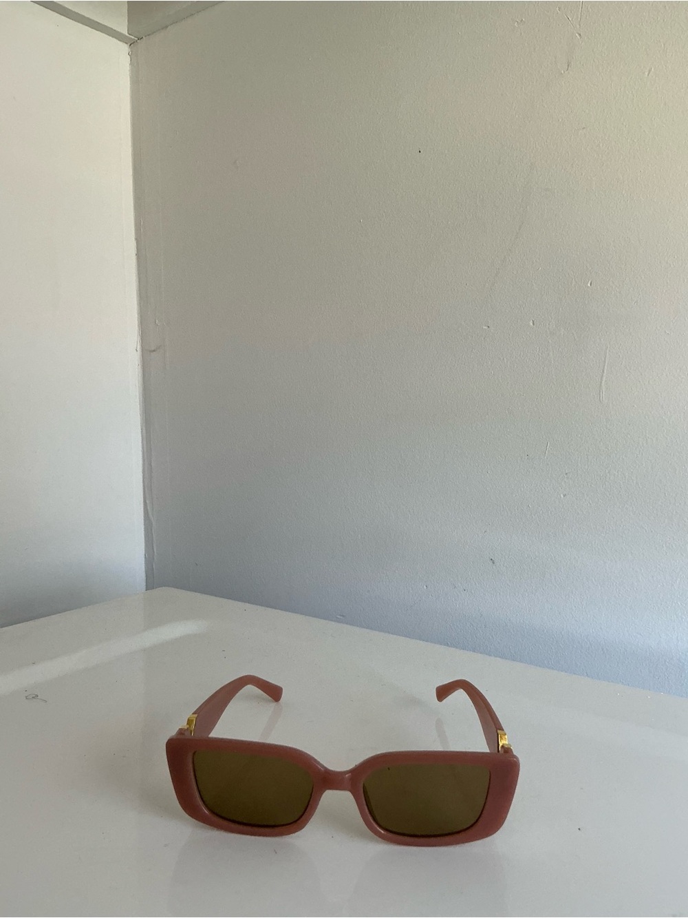 Chic Rectangular Mauve Sunglasses with Gold Accents